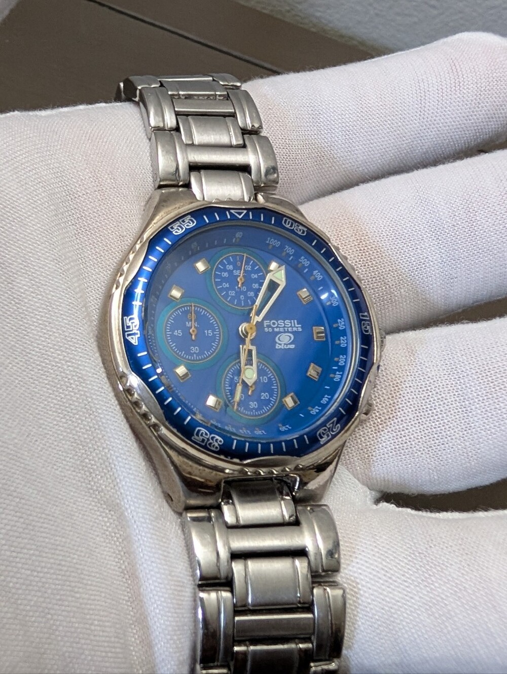Vintage Early 2000s Fossil Blue CH-2282 Chronograph Men's Sport Watch